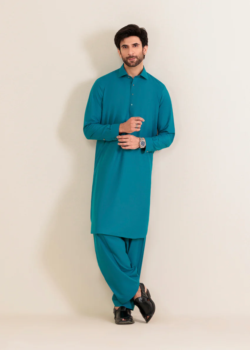 Teal-Blended-Shalwar Suit - (MP2PSBW25ADJ3) - Image 4