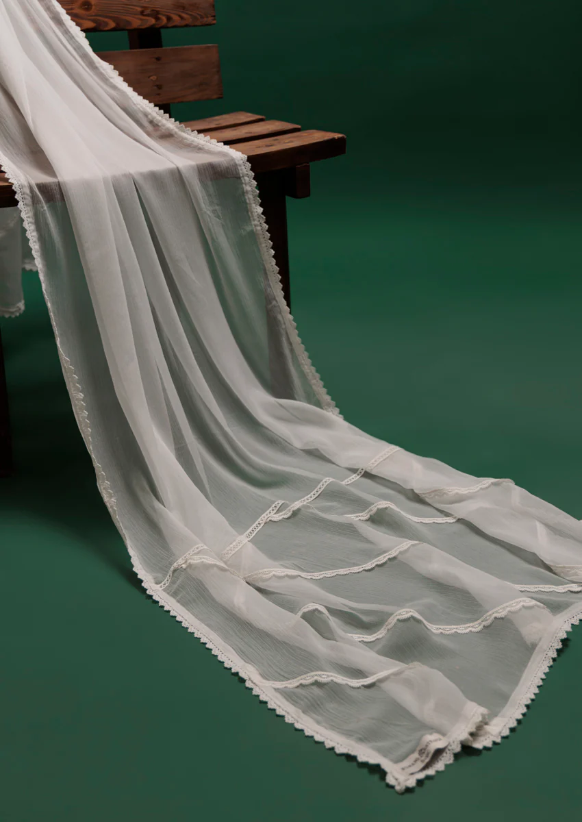 Printed White Chiffon Dupatta (WPS25CD1010)